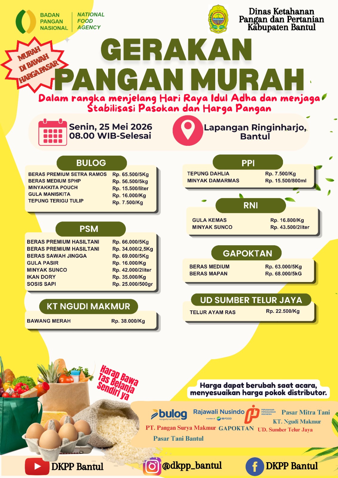 Dinas Ketahanan Pangan dan Pertanian Kabupaten Bantul Gelar Gerakan Pangan Murah di Lapangan Ringinharjo