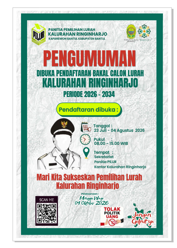 Dibuka Pendaftaran Bakal Calon Lurah Kalurahan Ringinharjo Periode 2026 - 2034